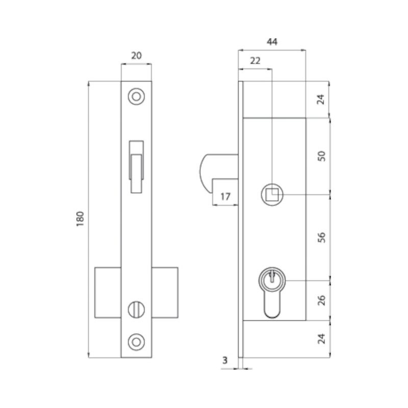 Princess door lock for sliding patio door with 17mm clasp